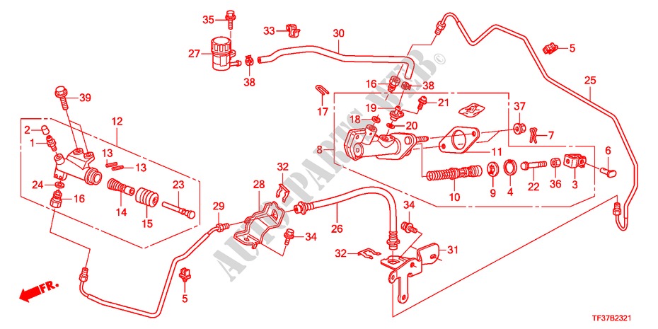 KOPPELING HOOFDCILINDER(RH) voor Honda JAZZ 1.3LX 5 deuren 5-versnellings handgeschakelde versnellingsbak 2011