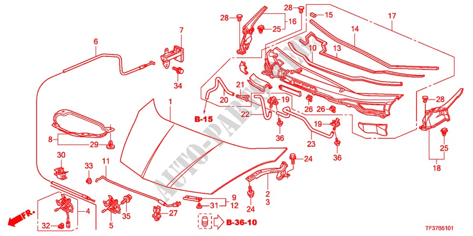 MOTORKAP(RH) voor Honda JAZZ 1.3LX 5 deuren 5-versnellings handgeschakelde versnellingsbak 2011