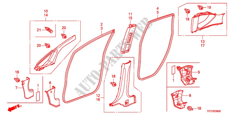 PILAAR AFWERKING voor Honda JAZZ 1.3LX 5 deuren 5-versnellings handgeschakelde versnellingsbak 2011