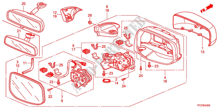 SPIEGEL(AFSTANSBEDIENING) voor Honda JAZZ 1.3LX 5 deuren 5-versnellings handgeschakelde versnellingsbak 2011