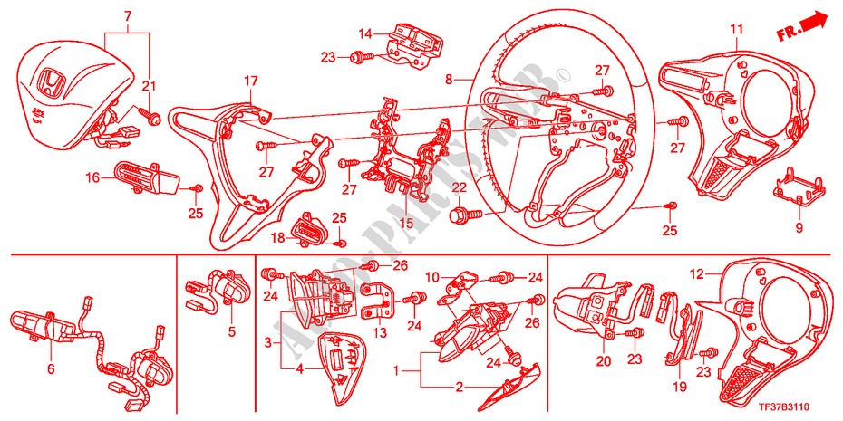 STUURWIEL(SRS) voor Honda JAZZ 1.3LX 5 deuren 5-versnellings handgeschakelde versnellingsbak 2011