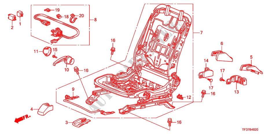 V. ZITTING COMPONENTEN(R.) voor Honda JAZZ 1.3LX 5 deuren 5-versnellings handgeschakelde versnellingsbak 2011