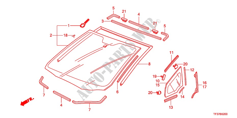 VOOR RUIT voor Honda JAZZ 1.3LX 5 deuren 5-versnellings handgeschakelde versnellingsbak 2011