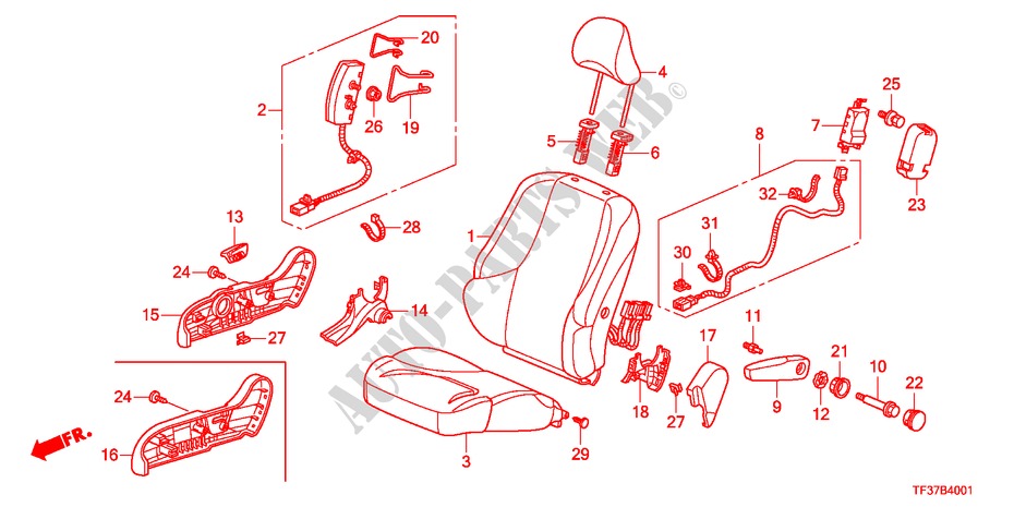 VOOR ZITTING(R.) voor Honda JAZZ 1.3LX 5 deuren 5-versnellings handgeschakelde versnellingsbak 2011