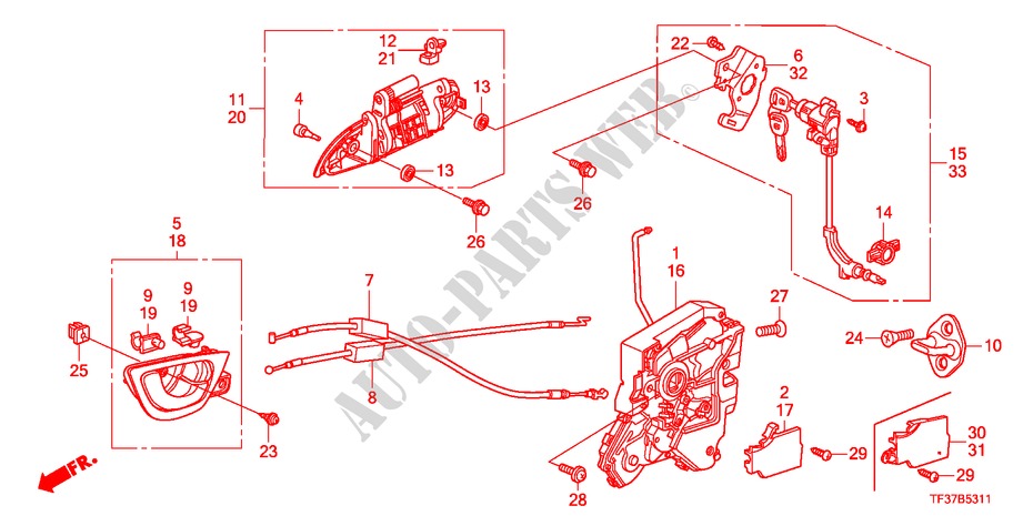 VOORPORTIER SLOT/BUITEN HENDEL(2) voor Honda JAZZ 1.3LX 5 deuren 5-versnellings handgeschakelde versnellingsbak 2011