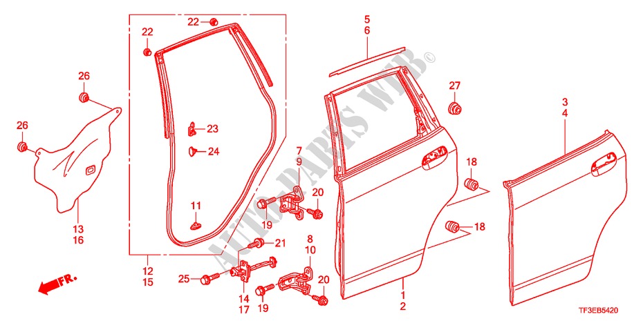 ACHTER PORTIER PANEEL voor Honda JAZZ 1.5EX 5 deuren 5-versnellings handgeschakelde versnellingsbak 2012