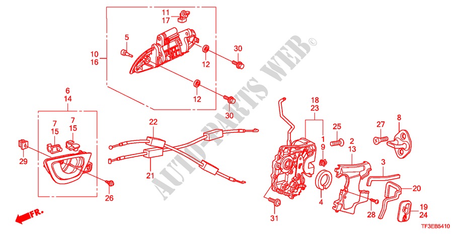 ACHTER PORTIER SLOT/BUITEN HENDEL(1) voor Honda JAZZ 1.5EX 5 deuren 5-versnellings handgeschakelde versnellingsbak 2012