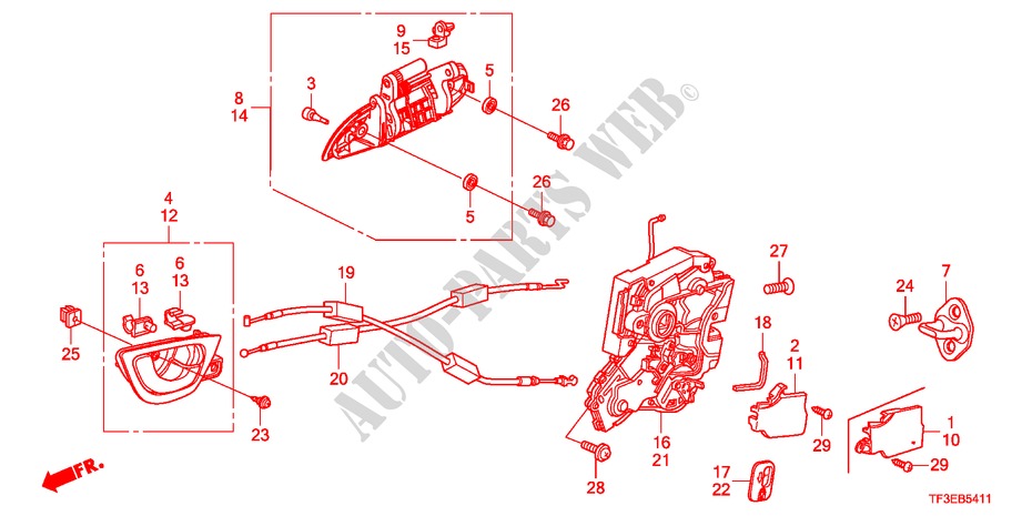 ACHTER PORTIER SLOT/BUITEN HENDEL(2) voor Honda JAZZ 1.4ES 5 deuren 5-versnellings handgeschakelde versnellingsbak 2012
