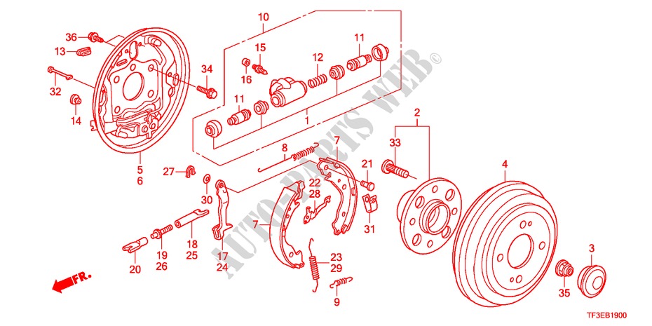 ACHTER REM(TROMMEL) voor Honda JAZZ 1.5EX 5 deuren 5-versnellings handgeschakelde versnellingsbak 2012