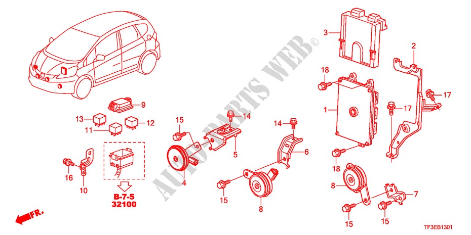 BEDIENINGSEENNEID(MOTORRUIMTE)(RH) voor Honda JAZZ 1.5EX 5 deuren 5-versnellings handgeschakelde versnellingsbak 2012