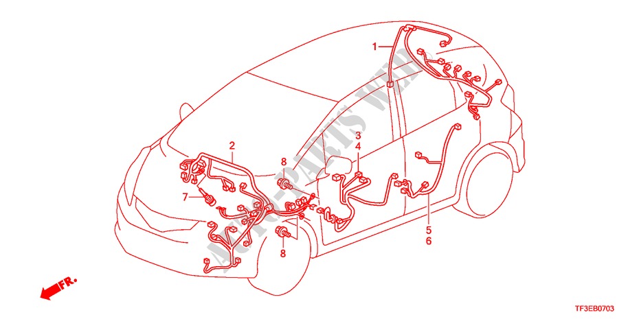BEDRADINGSBUNDEL(2)(RH) voor Honda JAZZ 1.4ES 5 deuren 5-versnellings handgeschakelde versnellingsbak 2012
