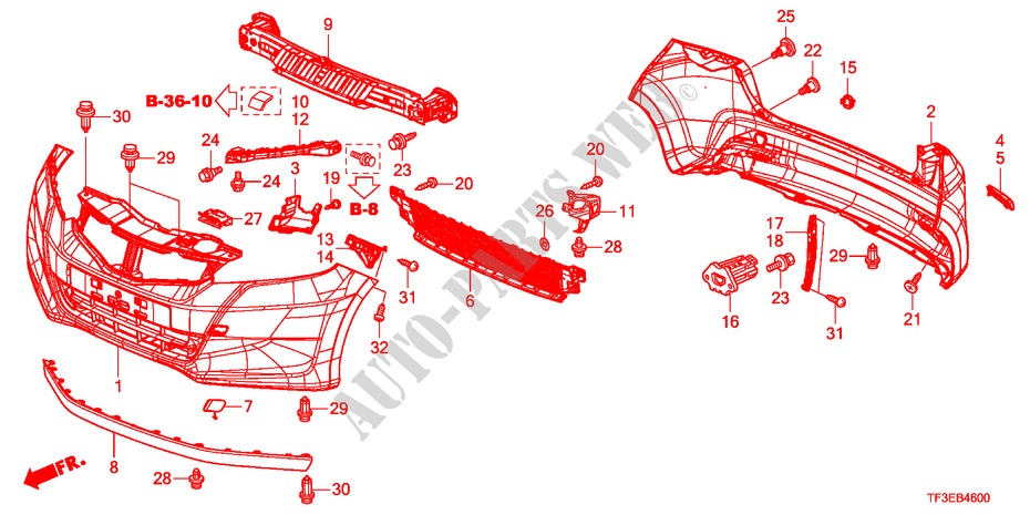 BUMPERS voor Honda JAZZ 1.4ES 5 deuren 5-versnellings handgeschakelde versnellingsbak 2012