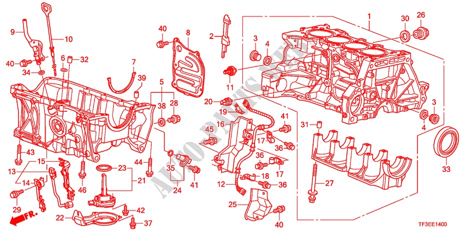 CILINDERBLOK/OLIEPAN(1.2L/1.3L/1.4L) voor Honda JAZZ 1.4ES 5 deuren 5-versnellings handgeschakelde versnellingsbak 2012