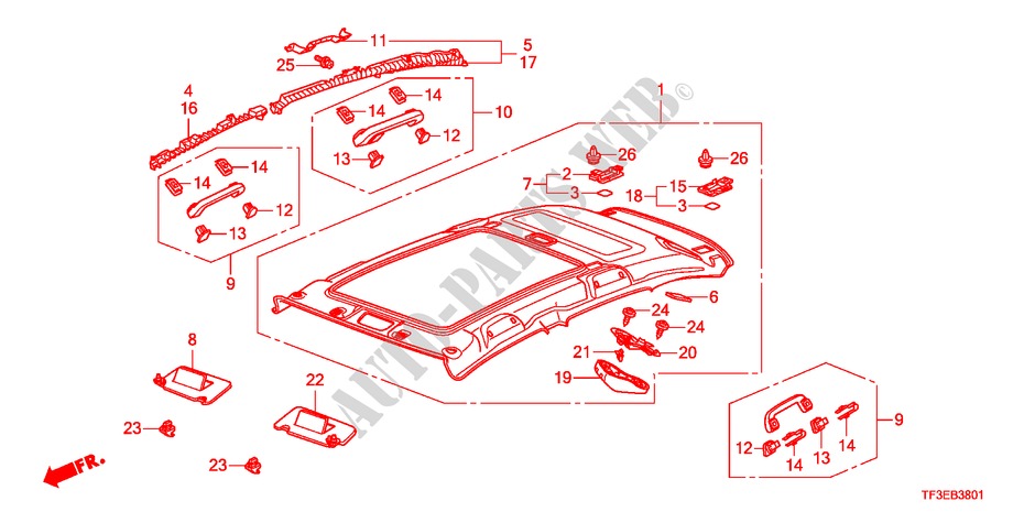 DAK VOERING(PANORAMISCH DAK) voor Honda JAZZ 1.4ES 5 deuren 5-versnellings handgeschakelde versnellingsbak 2012