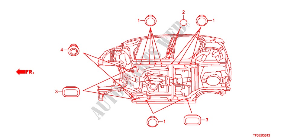 DOORVOERTULLE(ONDER) voor Honda JAZZ 1.4ES 5 deuren 5-versnellings handgeschakelde versnellingsbak 2012