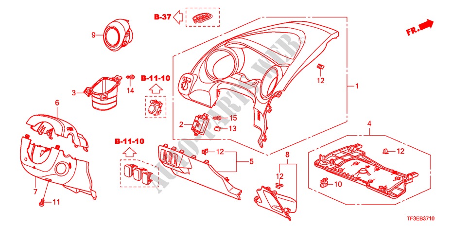 INSTRUMENTEN AFWERKING(BESTUURDERZIJKANT)(LH) voor Honda JAZZ 1.5EX 5 deuren 5-versnellings handgeschakelde versnellingsbak 2012
