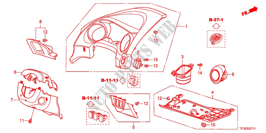 INSTRUMENTEN AFWERKING(BESTUURDERZIJKANT)(RH) voor Honda JAZZ 1.5EX 5 deuren 5-versnellings handgeschakelde versnellingsbak 2012