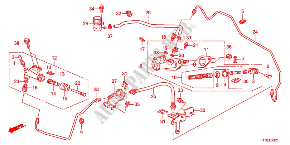 KOPPELING HOOFDCILINDER(RH) voor Honda JAZZ 1.5EX 5 deuren 5-versnellings handgeschakelde versnellingsbak 2012