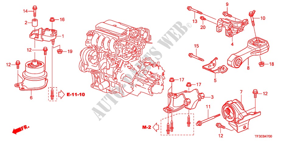 MOTOR BEVESTIGING(MT) voor Honda JAZZ 1.4ES 5 deuren 5-versnellings handgeschakelde versnellingsbak 2012