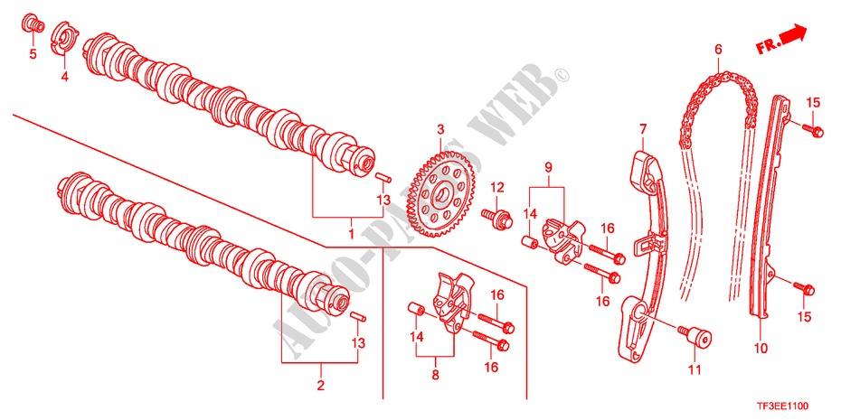 NOKKENAS/NOK KETTING voor Honda JAZZ 1.4ES 5 deuren 5-versnellings handgeschakelde versnellingsbak 2012