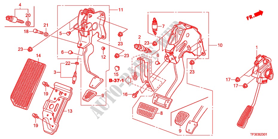PEDAAL(RH) voor Honda JAZZ 1.4ES 5 deuren 5-versnellings handgeschakelde versnellingsbak 2012