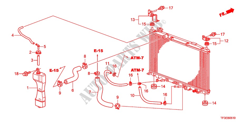 RADIATOR SLANG/RESERVETANK voor Honda JAZZ 1.5EX 5 deuren 5-versnellings handgeschakelde versnellingsbak 2012