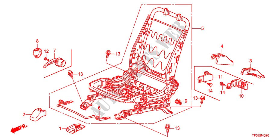 V. ZITTING COMPONENTEN(R.)(1) voor Honda JAZZ 1.5EX 5 deuren 5-versnellings handgeschakelde versnellingsbak 2012