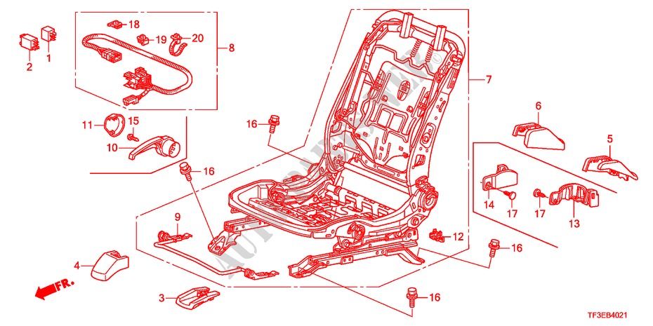 V. ZITTING COMPONENTEN(R.)(2) voor Honda JAZZ 1.2S 5 deuren 5-versnellings handgeschakelde versnellingsbak 2012