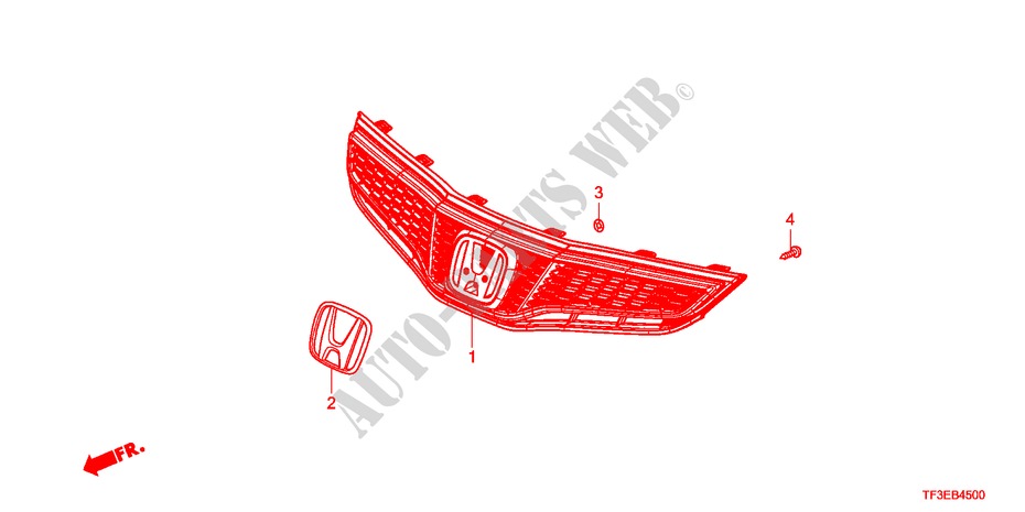 VOOR GRILLE voor Honda JAZZ 1.2LS    TEMP TIRE 5 deuren 5-versnellings handgeschakelde versnellingsbak 2012
