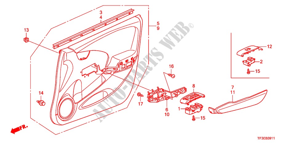 VOOR PORTIER VOERING(RH) voor Honda JAZZ 1.4ES 5 deuren 5-versnellings handgeschakelde versnellingsbak 2012
