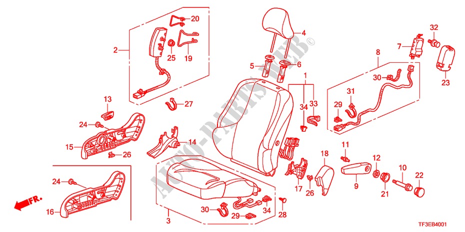 VOOR ZITTING(R.) voor Honda JAZZ 1.4ES 5 deuren 5-versnellings handgeschakelde versnellingsbak 2012