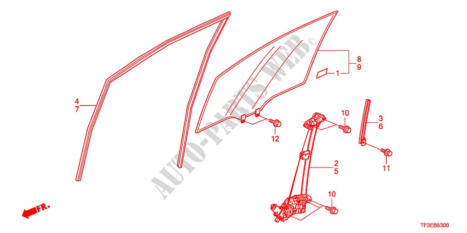 VOORPORTIER GLAS/REGELAAR voor Honda JAZZ 1.4ES 5 deuren 5-versnellings handgeschakelde versnellingsbak 2012