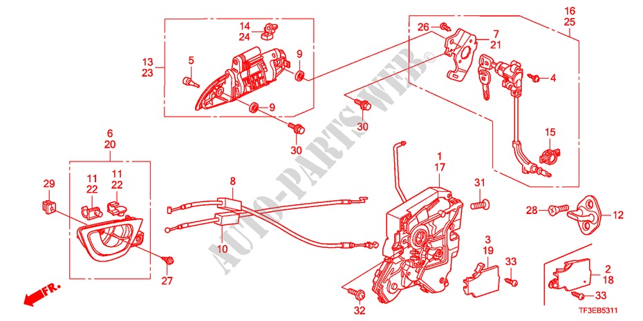 VOORPORTIER SLOT/BUITEN HENDEL(2) voor Honda JAZZ 1.4ES 5 deuren 5-versnellings handgeschakelde versnellingsbak 2012