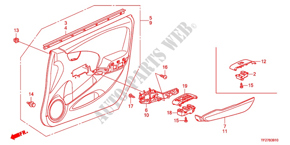 VOOR PORTIER VOERING(RH) voor Honda JAZZ HYBRID IMA-H 5 deuren CVT versnellingsbak 2012