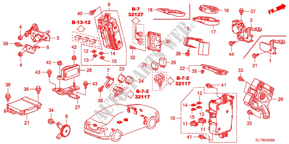 BEDIENINGSEENNEID(CABINE) (1) (LH) voor Honda ACCORD 2.2 EXECUTIVE 4 deuren 6-versnellings handgeschakelde versnellingsbak 2009