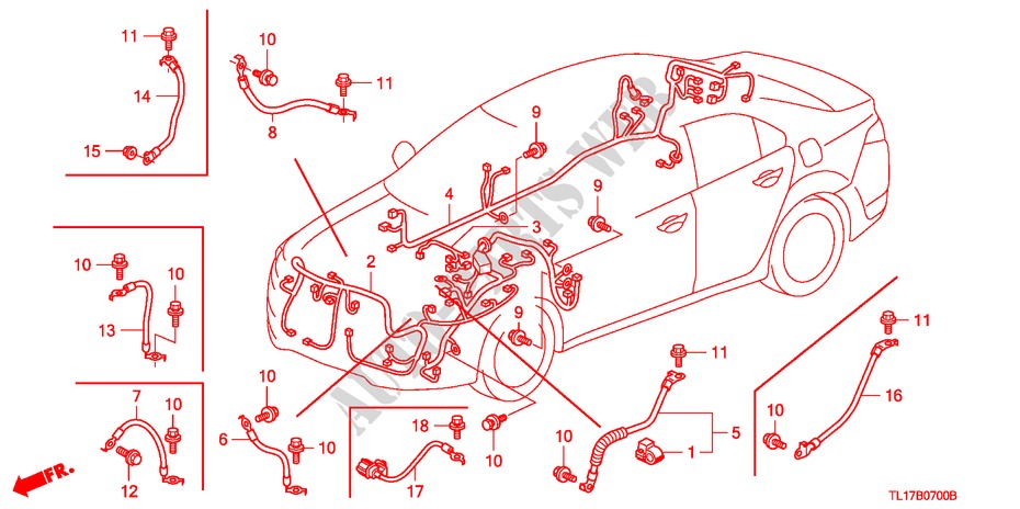 BEDRADINGSBUNDEL(1) (LH) voor Honda ACCORD 2.2 EXECUTIVE 4 deuren 6-versnellings handgeschakelde versnellingsbak 2009