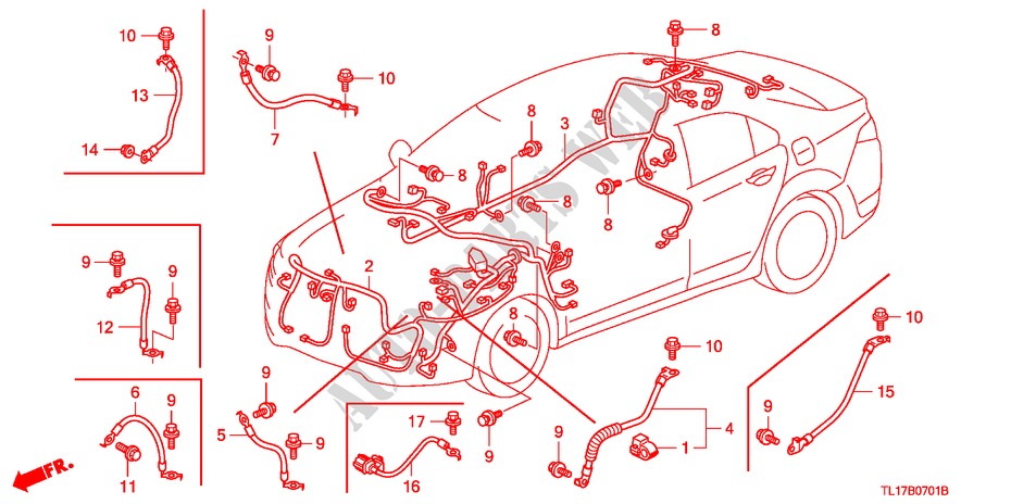 BEDRADINGSBUNDEL(1) (RH) voor Honda ACCORD 2.2 ES-GT 4 deuren 5-traps automatische versnellingsbak 2009