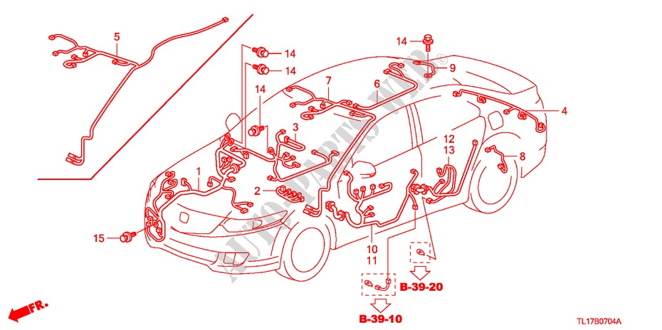 BEDRADINGSBUNDEL(3) (LH) voor Honda ACCORD 2.2 EXECUTIVE 4 deuren 6-versnellings handgeschakelde versnellingsbak 2009