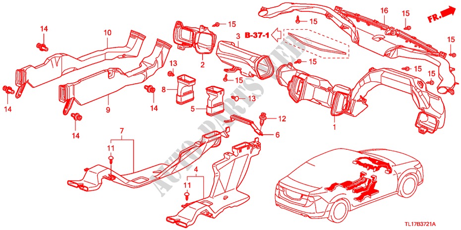 KANAAL(RH) voor Honda ACCORD 2.2 ES-GT 4 deuren 5-traps automatische versnellingsbak 2009