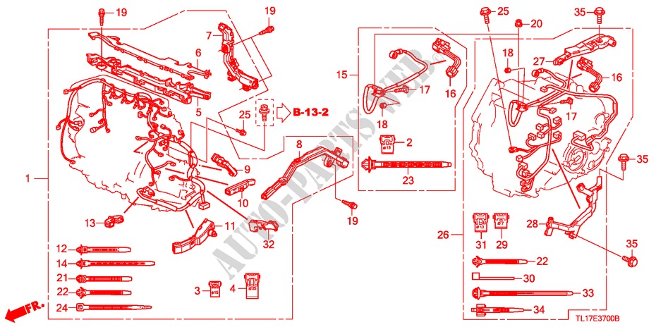 MOTOR BEDRADINGSBUNDEL (DIESEL) voor Honda ACCORD 2.2 EXECUTIVE 4 deuren 6-versnellings handgeschakelde versnellingsbak 2009