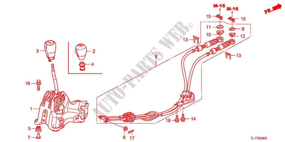 OVERSCHAKELHENDEL (DIESEL) voor Honda ACCORD 2.2 EXECUTIVE 4 deuren 6-versnellings handgeschakelde versnellingsbak 2009