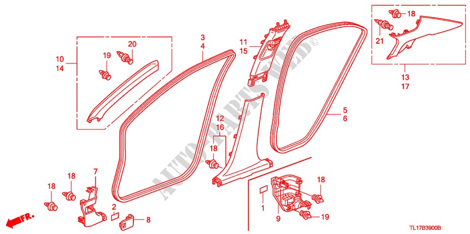 PILAAR AFWERKING(LH) voor Honda ACCORD 2.2 EXECUTIVE 4 deuren 6-versnellings handgeschakelde versnellingsbak 2009