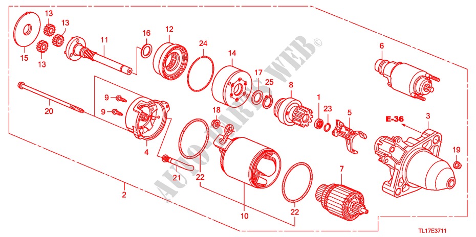 STARTMOTOR(DENSO) (DIESEL) (AT) voor Honda ACCORD 2.2 ES 4 deuren 5-traps automatische versnellingsbak 2009