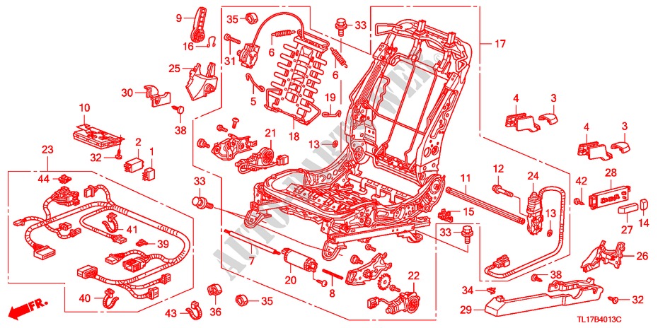 V. ZITTING COMPONENTEN (L.)(VOLLEDIG BEKRACHTIGDE ZITTING) (2) voor Honda ACCORD 2.2 EXECUTIVE 4 deuren 6-versnellings handgeschakelde versnellingsbak 2009