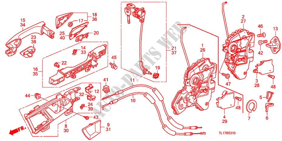 VOOR PORTIER SLOTEN/ BUITEN HENDEL voor Honda ACCORD 2.2 EX 4 deuren 5-traps automatische versnellingsbak 2009