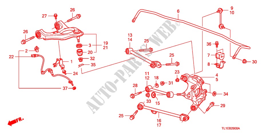 ACHTER KNOKKEL voor Honda ACCORD 2.2 ES 4 deuren 6-versnellings handgeschakelde versnellingsbak 2011