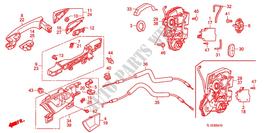 ACHTER PORTIER SLOTEN/BUITEN HENDEL voor Honda ACCORD 2.2 ES 4 deuren 6-versnellings handgeschakelde versnellingsbak 2011