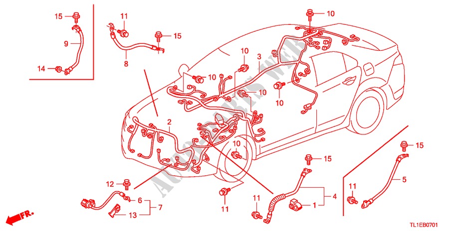 BEDRADINGSBUNDEL(1)(RH) voor Honda ACCORD 2.2 ES 4 deuren 6-versnellings handgeschakelde versnellingsbak 2011