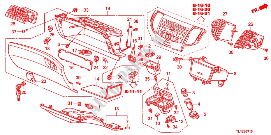 INSTRUMENTEN AFWERKING(PASSAGIERZIJKANT)(RH) voor Honda ACCORD 2.2 ES 4 deuren 6-versnellings handgeschakelde versnellingsbak 2011