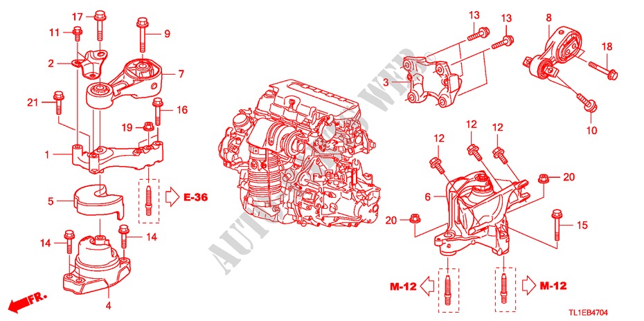MOTOR BEVESTIGINGEN(DIESEL)(MT) voor Honda ACCORD 2.2 ES 4 deuren 6-versnellings handgeschakelde versnellingsbak 2011